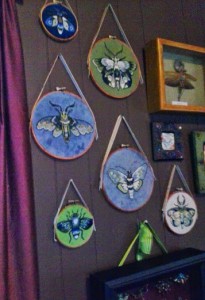 embroidered moths, Embroidery by Suzanne Forbes