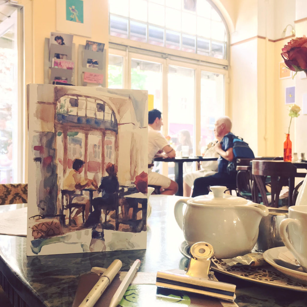 Daria Rhein watercolor at Cafe Bilderbuch Sept 2016