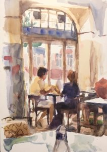 Daria Rhein watercolor at Cafe Bilderbuch Sept 2016 cu