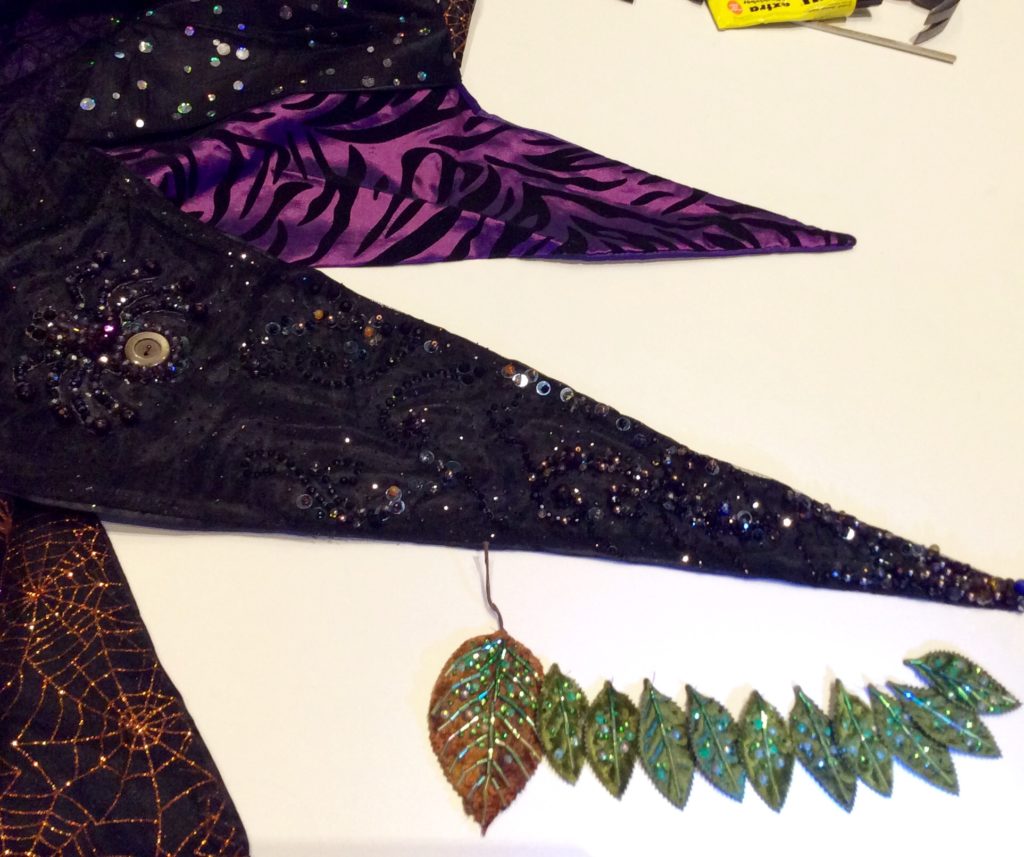 Halloween spider beadwork and beaded leaves by Suzanne Forbes 2016