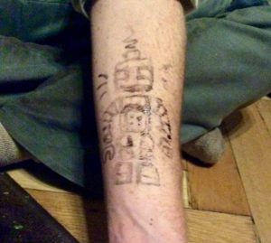 Jagua skin dye tattoo of robot by Suzanne Forbes Nov 16 2016.