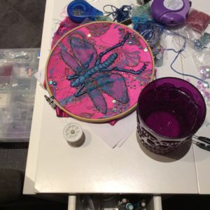 embroidered insect by Suzanne Forbes 2017 work in progress