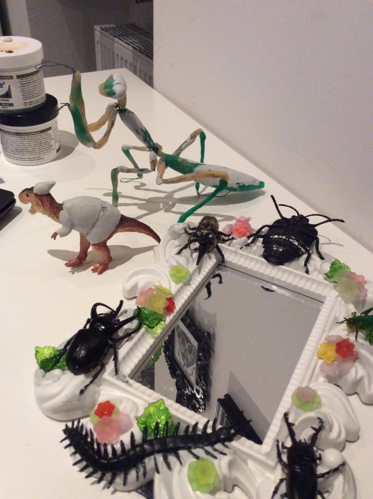 WIP bug bricolage art and sculpture by Suzanne Forbes 2017