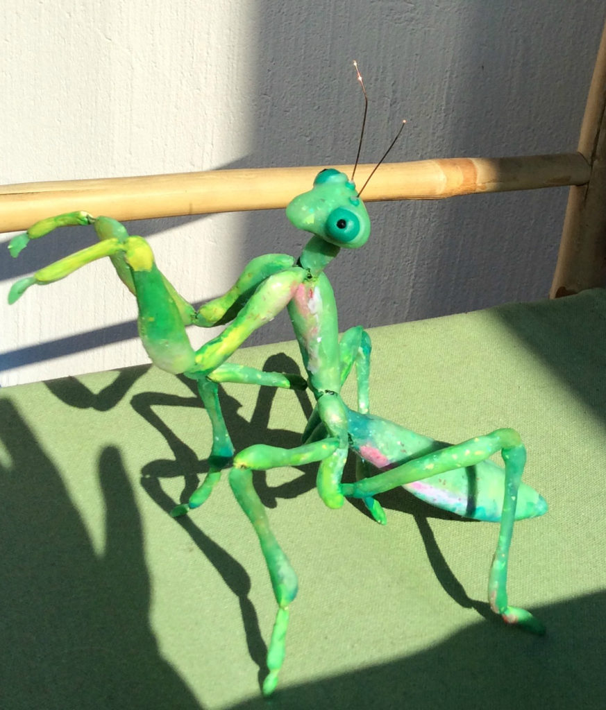Articulated mantis sculpture by Suzanne Forbes April 2017