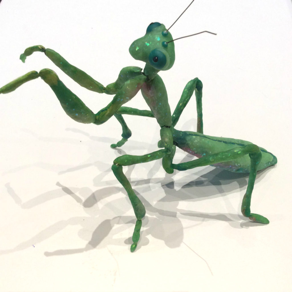 Articulated mantis sculpture by Suzanne Forbes April 2017