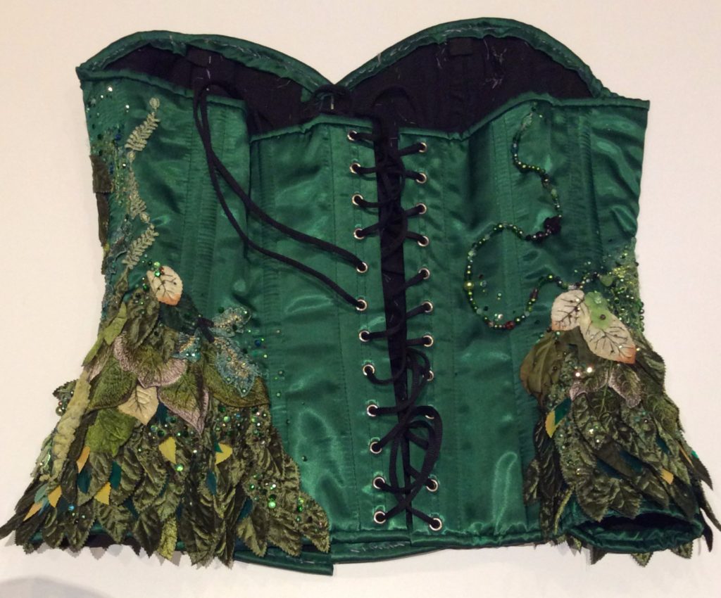 Bead embroidered green woman corset by Suzanne Forbes June 2017