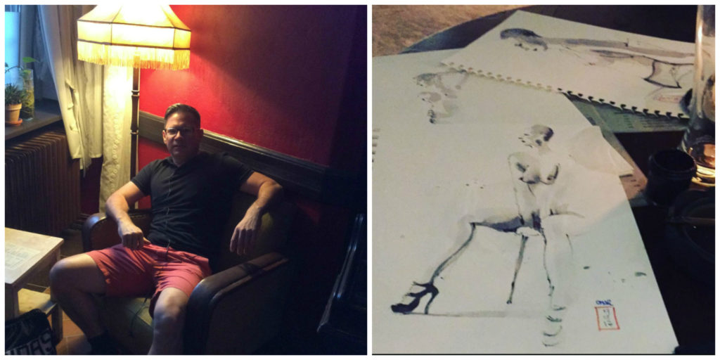 Omar Jaramillo and his drawings of Natasha Enquist at Ludwig Aug 19 2017Omar Jaramillo and his drawings of Natasha Enquist at Ludwig Aug 19 2017