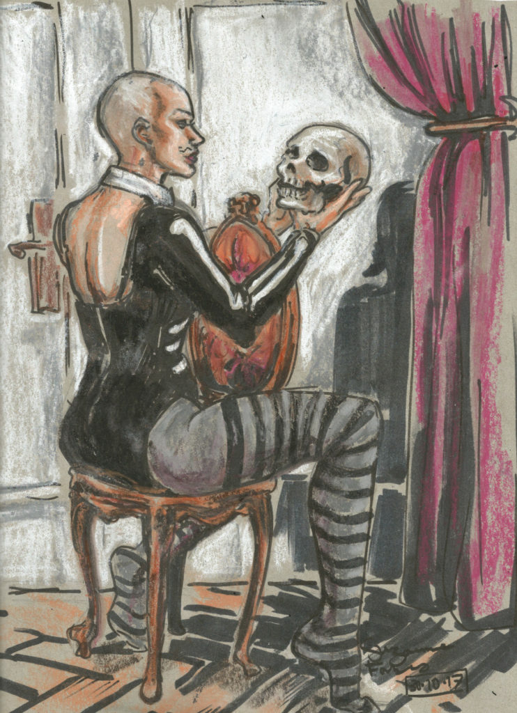 Miss Natasha Enquist with skull by Suzanne Forbes Oct 30 2017