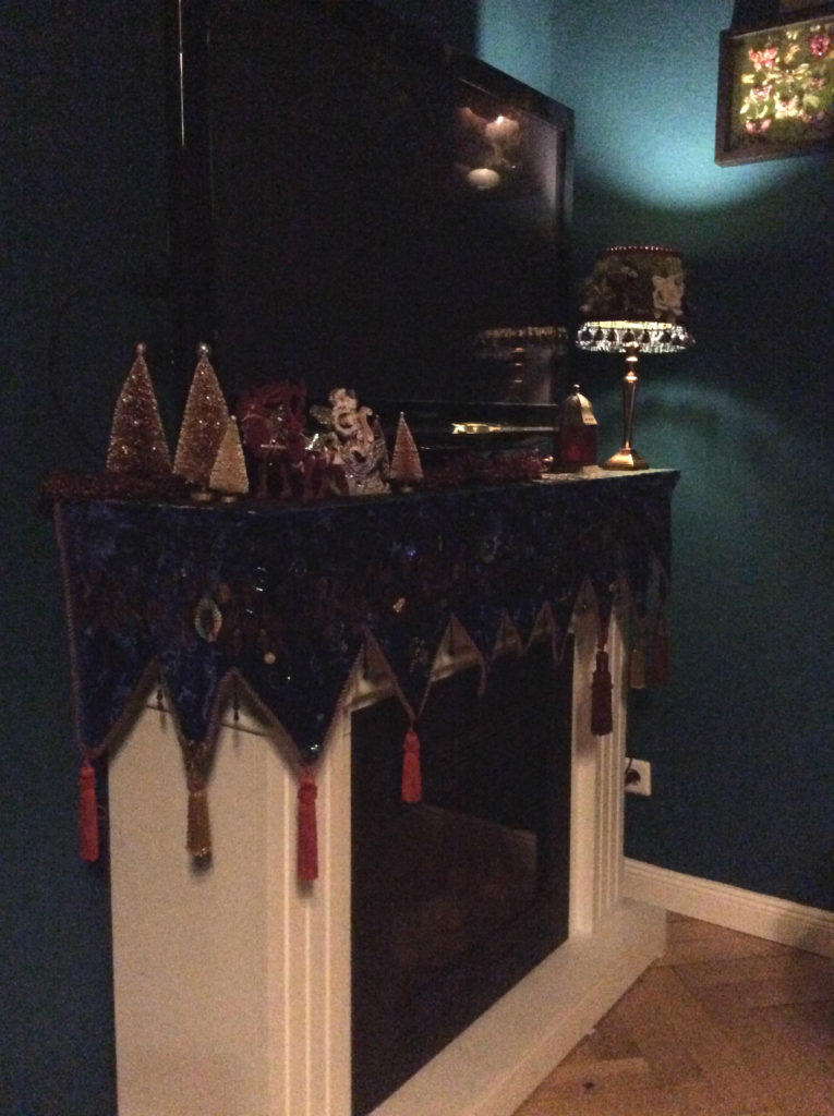 mantel scarf and Fearless Pink Gay Santa in salon by Suzanne Forbes 2000 2016