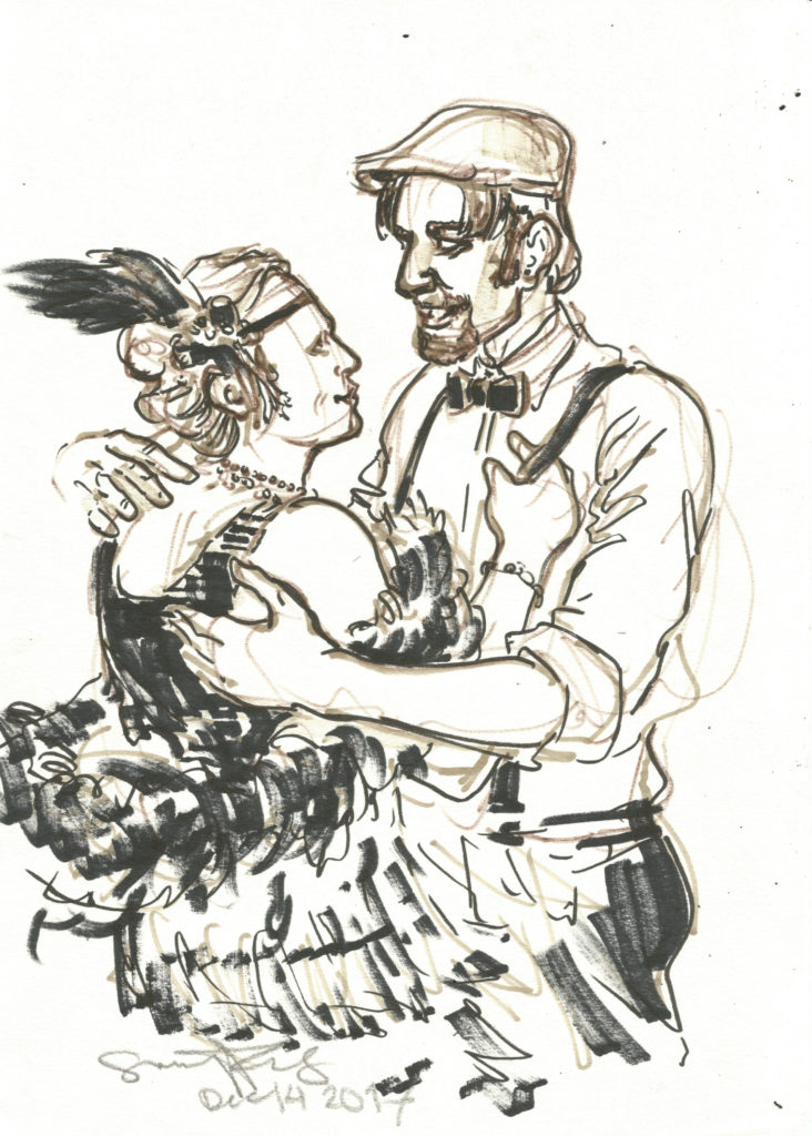 H and I dancing at holiday party Dec 14 2017 by Suzanne Forbes