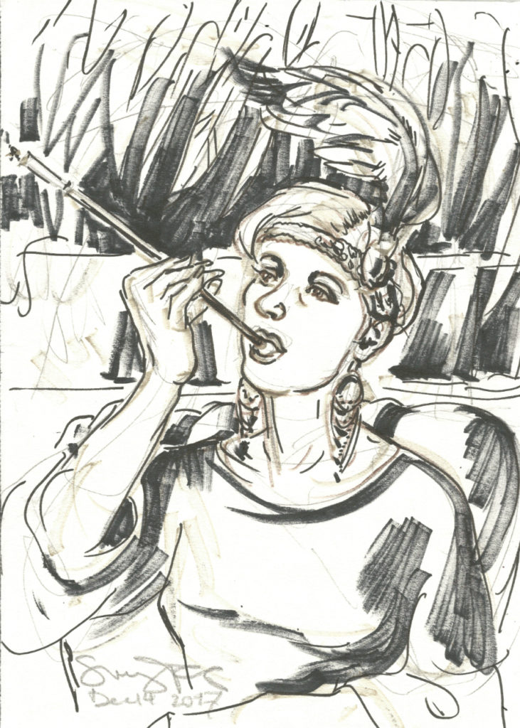 smoker at holiday party Dec 14 2017 by Suzanne Forbes