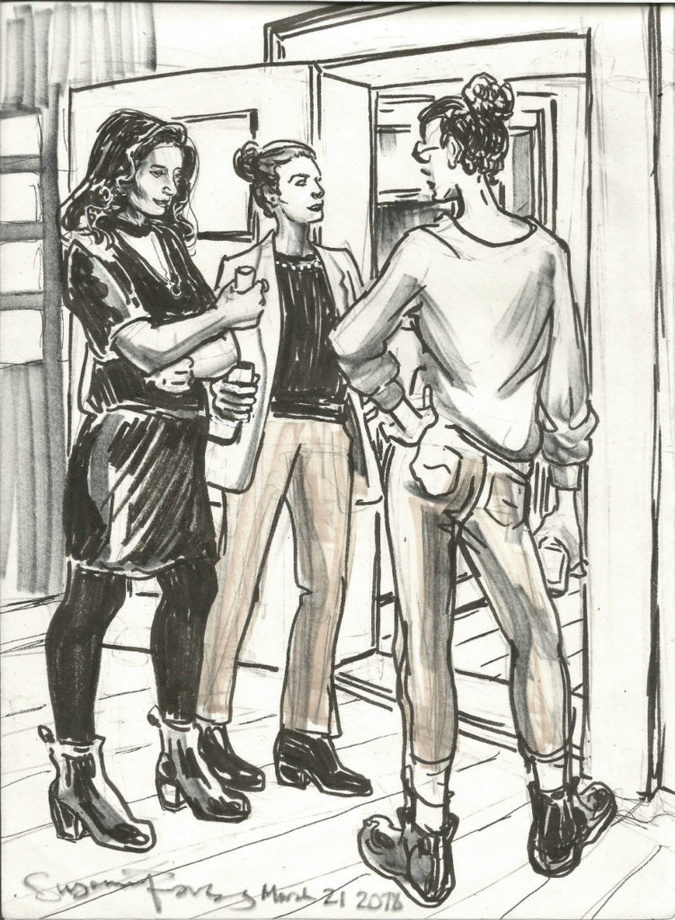 Hostess Michelle Houston and guests at West Berlin art salon March 21 2018 by Suzanne Forbes